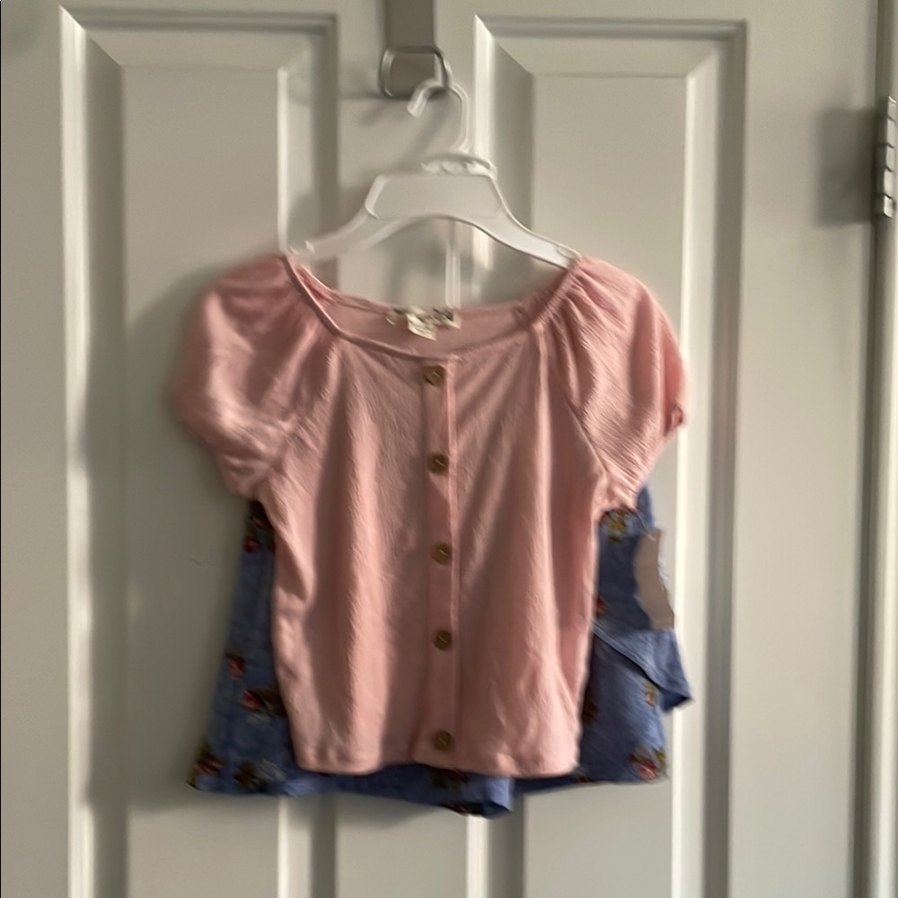 Pink Button-Up Kids Top with floral skort